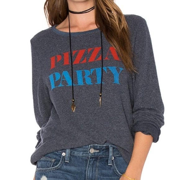 Wildfox Pizza Party Baggy Beach Jumper Sweater Navy Size Medium Cozy - Picture 9 of 11
